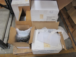 LOT TO INCLUDE: (500) VISORS, 8" LG X 0.06" THK SIZE, PLASTIC MATERIAL, CLEAR COLOR. SNAP-IN 100 PER BOX, (40) BRACKETS, 11" X 8" SIZE, VISOR KIND, PLASTIC MATERIAL, (15) SHIELDS, FACE KIND, 0.06" X 8" X 16" SIZE. WITH SPARK GUARD HEADGEAR, CLEAR POLY CARBONATE VISOR, RATCHETTYPE HEADBAND ASSEMBLY,. LOADING & HANDLING FEE $15-4221